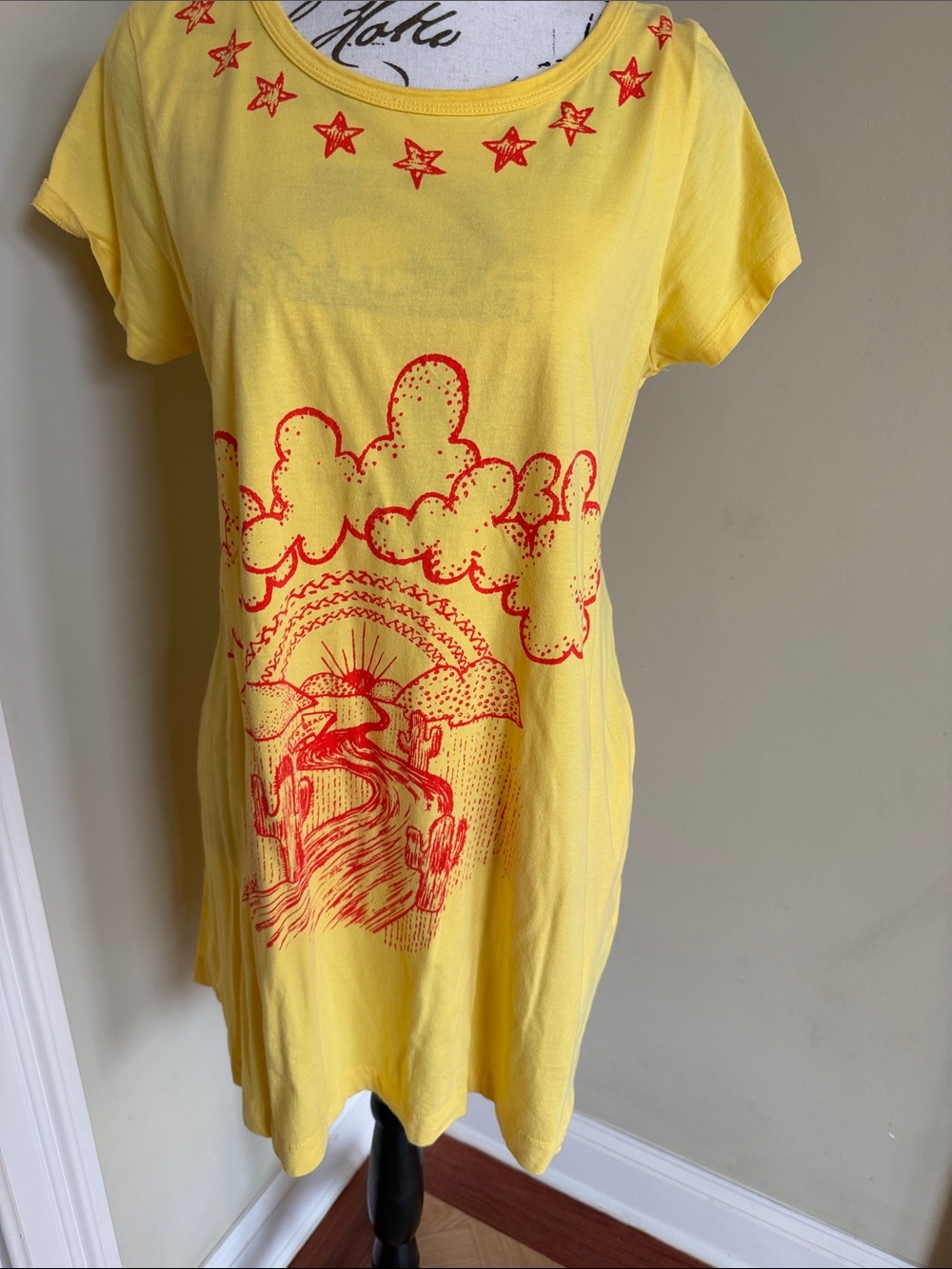 See By Chloe Yellow Mini Dress with Red Graphic Stars